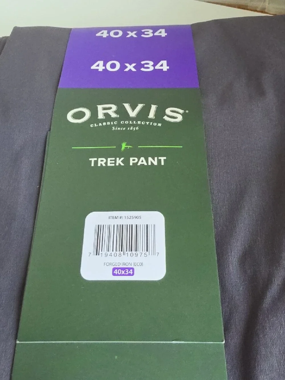ORVIS Men's Trek Pant 40X34 Forged Iron #1525905
